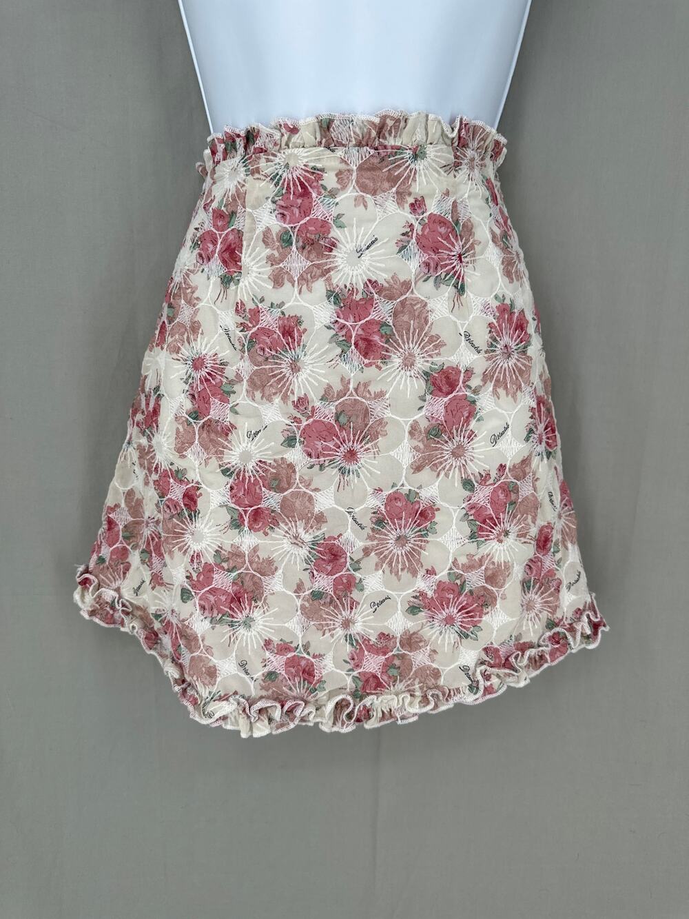 Angel Biba Skirt Womens Small Pink Floral Mini Cottagecore Coquette Ruffle